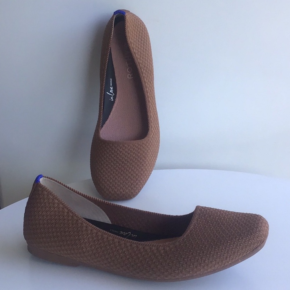 Rothy’s Max Squared knit textured in pecan microcheck tan Brown Flats